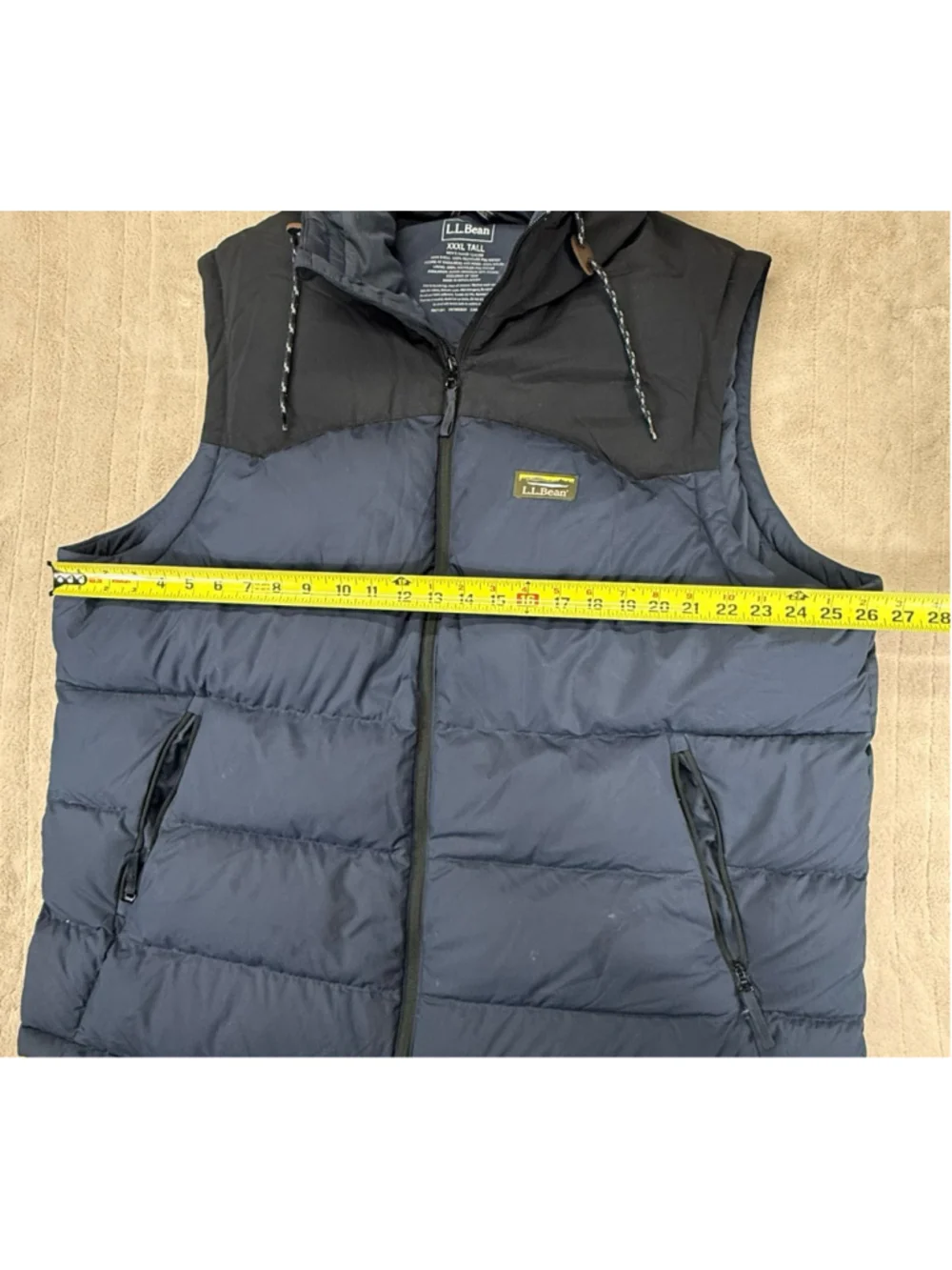 Men's L.L.Bean Mountain Classic Hooded Down Vest XXXL Tall Navy Black